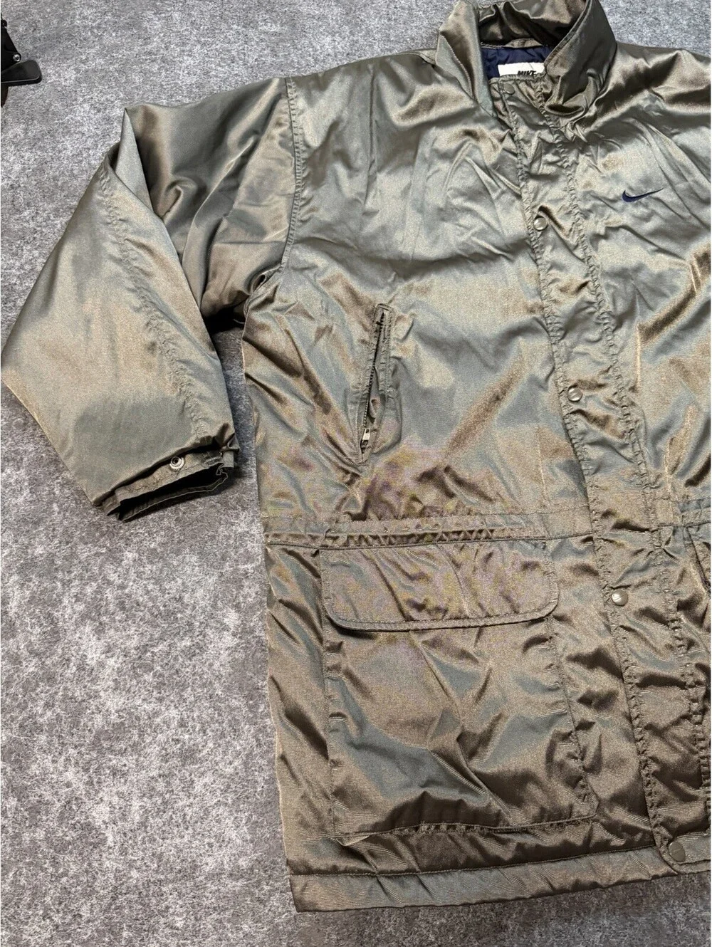 Vintage Nike Jacket Mens XL Olive Insulated Parka Coat Full Zip Snap Outdoor